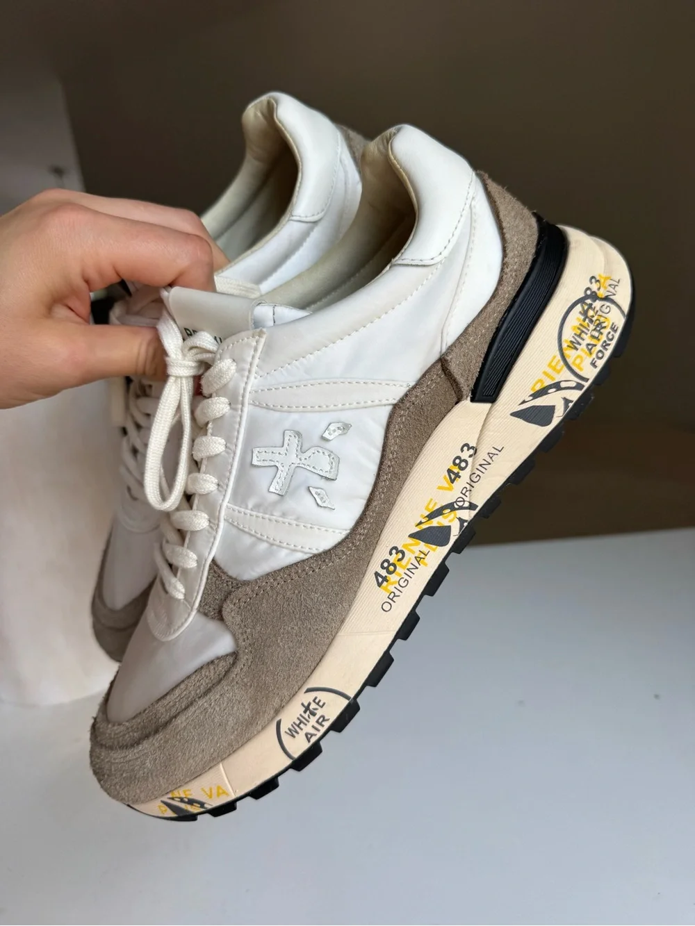 Premiata White & Taupe Suede Sneakers – Size 44